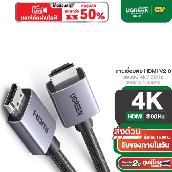 Ugreen สาย HDMI 4K HDMI 2.0 ตัวผู้