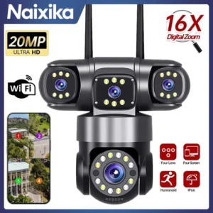 20MP WiFi กล้อง 10K สี่เลนส์สี่หน้าจอ 16X ซูมกล้องวงจรปิด IP กล้อง PTZ การติดตามอัตโนมัติ 360° รักษาความปลอดภัยวิดีโอเฝ้าระวัง