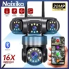 20MP WiFi IP กล้องสี่เลนส์สี่หน้าจอกล้อง PTZ กลางแจ้ง IP66 กันน้ํา Night Vision Two-Way Audio กล้องวงจรปิดความปลอดภัยกล้อง
