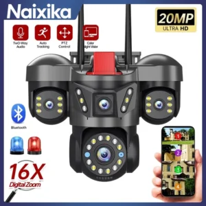 10K 20MP UHD กล้อง IP WiFi กลางแจ้ง 16X ซูม 4 เลนส์ 4 หน้าจอ Ai การติดตามอัตโนมัติป้องกันความปลอดภัย PTZ กล้องวงจรปิดการเฝ้าระวังวิดีโอ