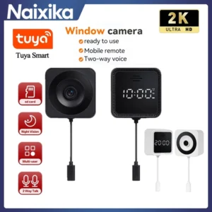 5MP Tuya หน้าต่างกล้อง 2.4G WiFi กล้องรักษาความปลอดภัยภายในบ้านในร่มสี Night Vision การตรวจจับการเคลื่อนไหว 24/7 การบันทึกแก้วเฝ้าระวัง