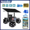 Naixika Triple เลนส์ 4G กล้องวงจรปิด HD 15MP กล้องพลังงานแสงอาทิตย์กลางแจ้งกันน้ํา V380 Pro กล้องติดตามมือถือ Night Vision ไฟนาฬิกาปลุก