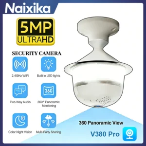 V380 Pro 3MP WIFI E27 หลอดไฟกล้องรักษาความปลอดภัยสีเต็มรูปแบบ Night Vision Two-Way Voice ไร้สายการติดตามอัตโนมัติ fisheye กล้อง wifi
