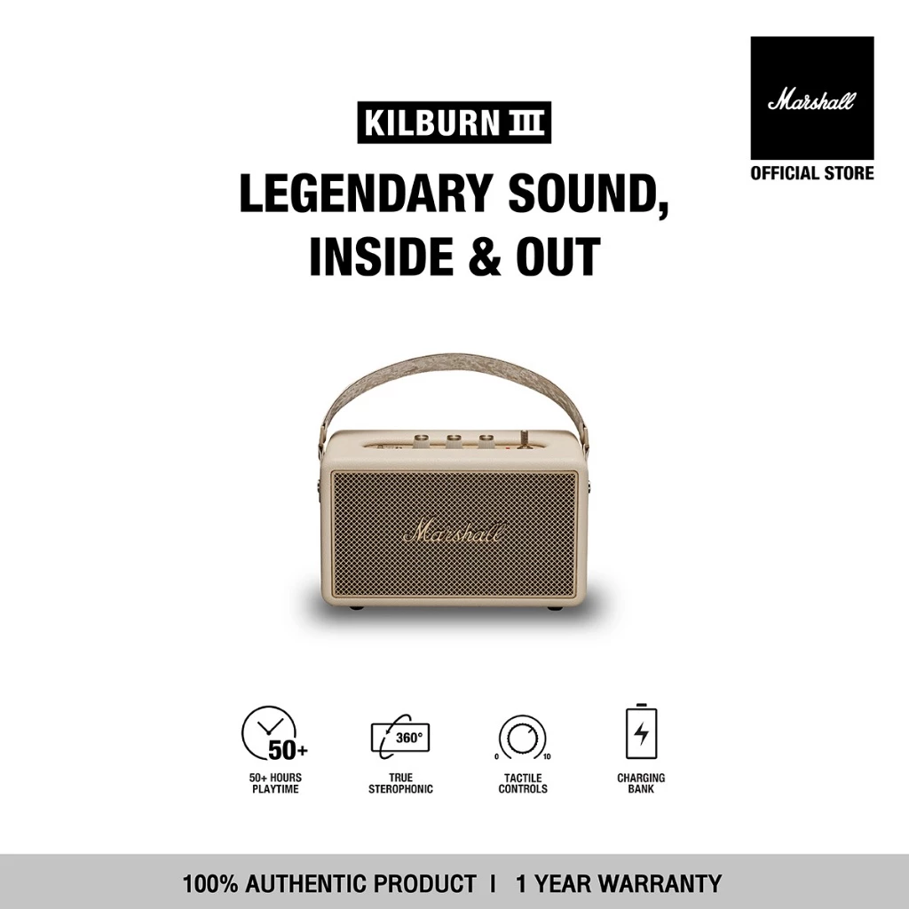 MARSHALL KILBURN III CREAM - รับประกัน 1 ปี + ส่งฟรี - ลำโพงบลูทูธ ลำโพงพกพา